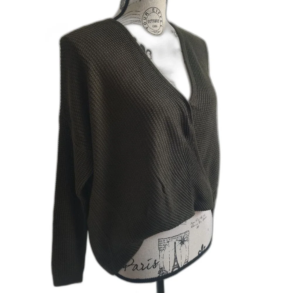 NY&Co. Soho Jeans Olive Green Women's Oversized Cable Knit Cardigan Sweater_XS